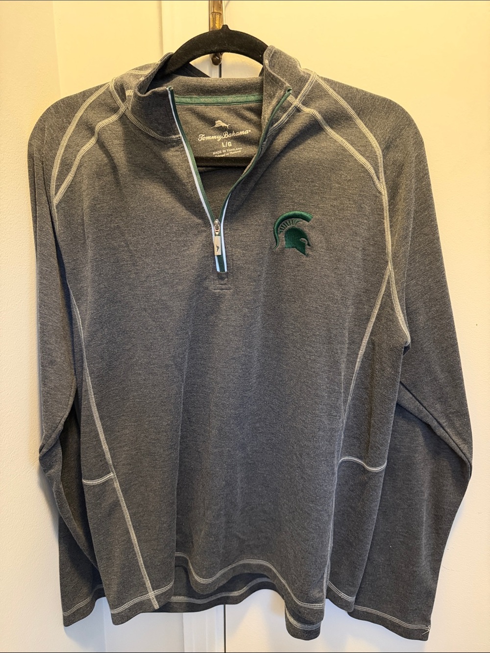Tommy Bahama Men's Gray Half-Zip Pullover with Green Logo